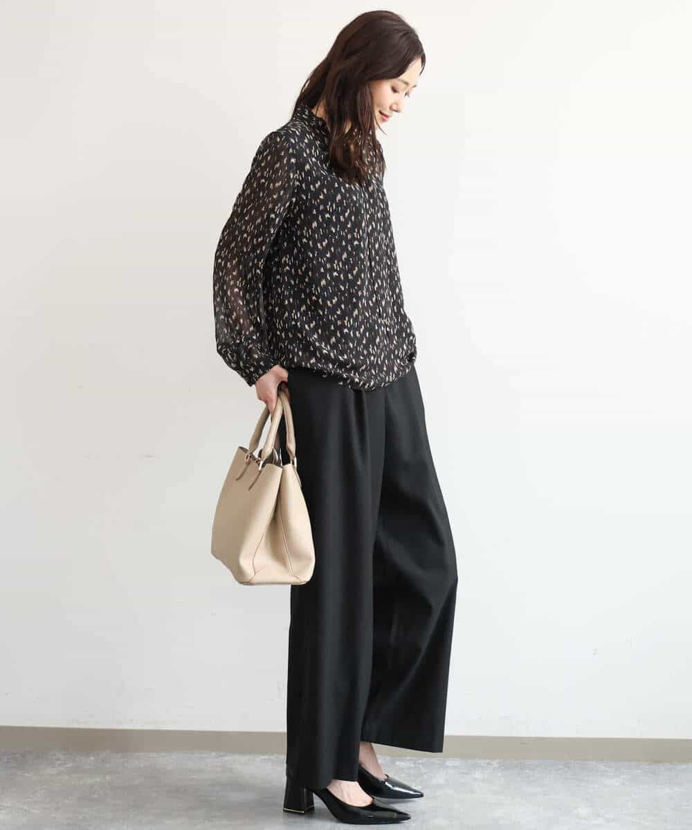 FKLAH55160 MK MICHEL KLEIN(MK ミッシェルクラン) [洗える/イージーケア/抗ピリング/ナチュラルストレッチ]センタープレスワイドパンツ（無地） ブラック