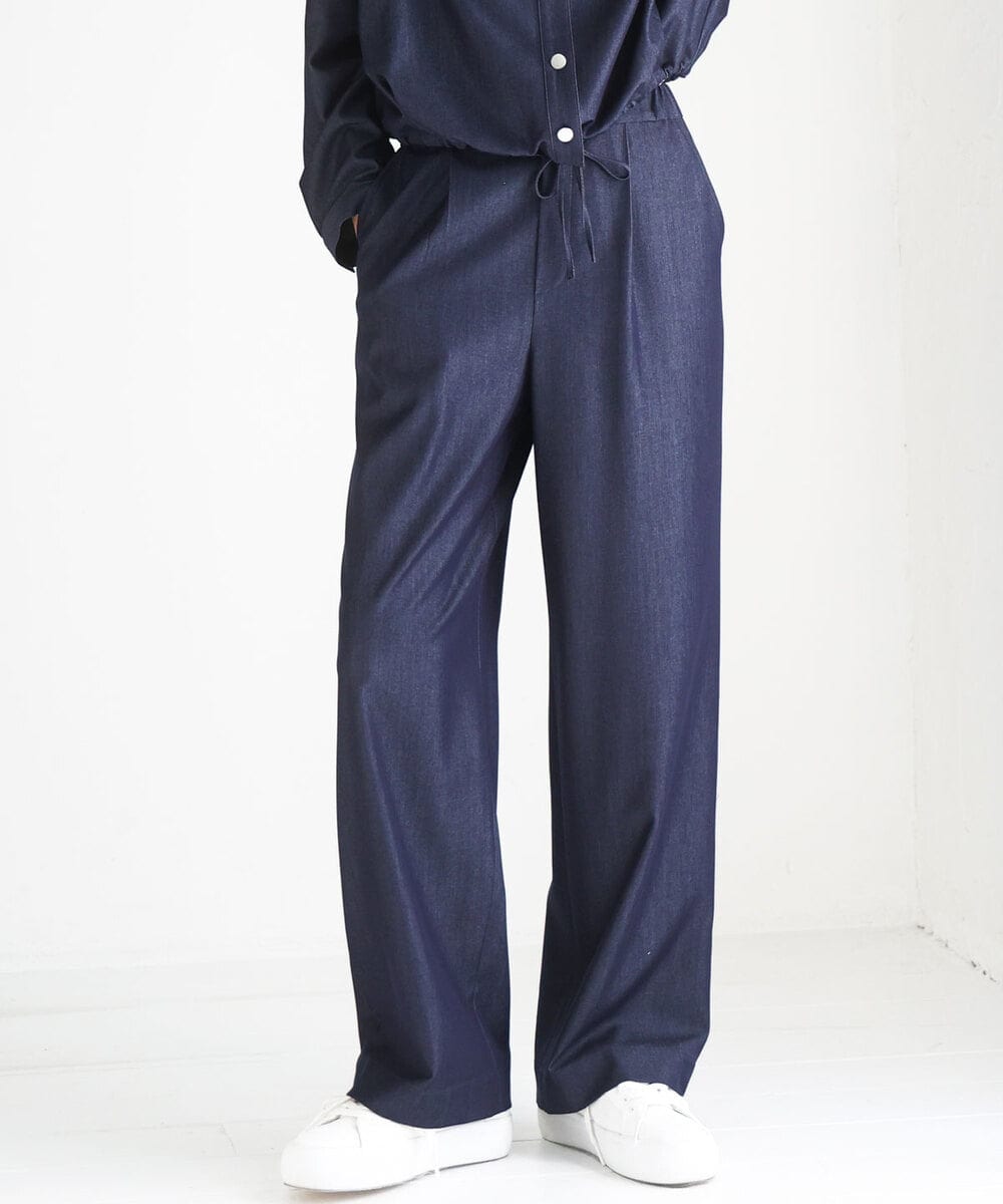 FKLGD30160 MK MICHEL KLEIN(MK ミッシェルクラン) [SANAGARAシリーズ/UVカット/接触冷感/洗える]デニムライク ワイドパンツ ネイビー