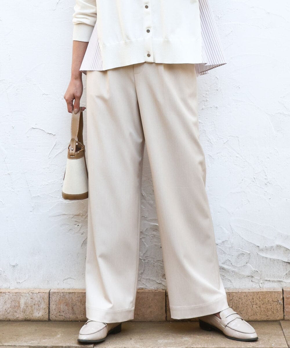 FKLGD30160 MK MICHEL KLEIN(MK ミッシェルクラン) [SANAGARAシリーズ/UVカット/接触冷感/洗える]デニムライク ワイドパンツ ベージュ