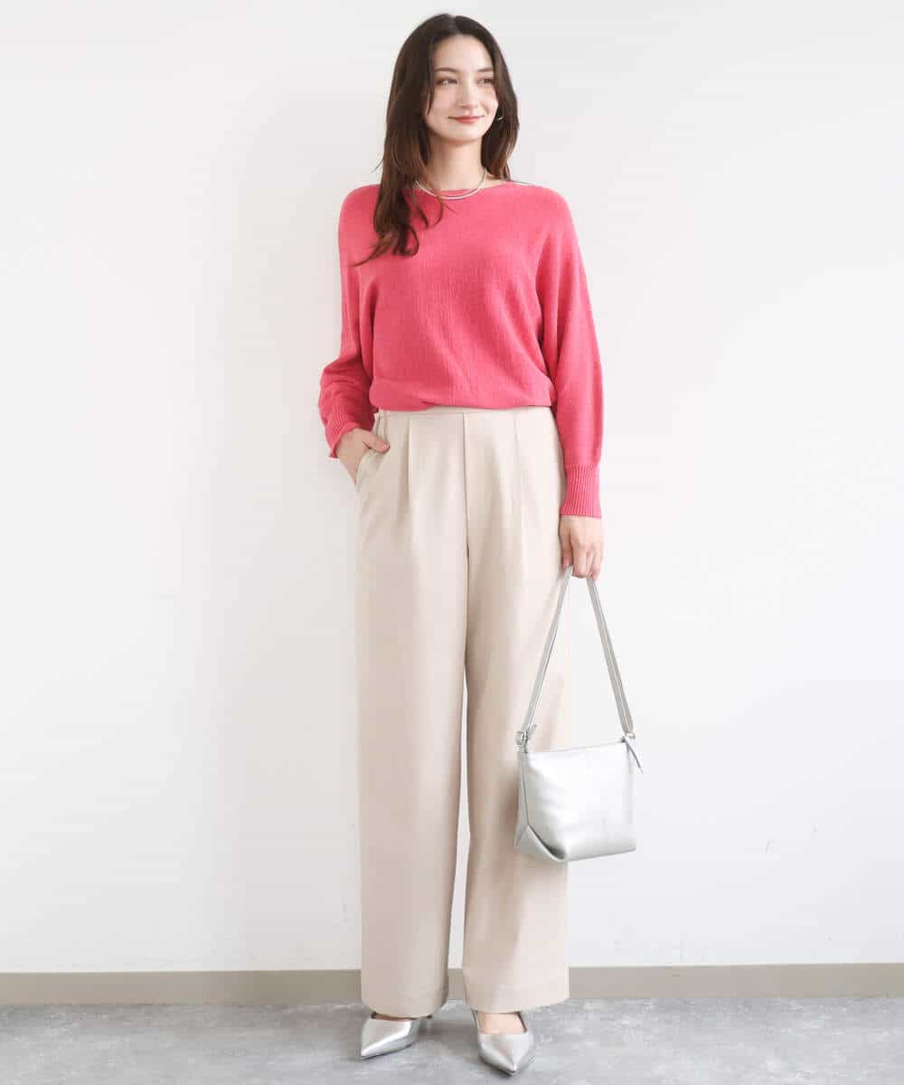 FKLGD30160 MK MICHEL KLEIN(MK ミッシェルクラン) [SANAGARAシリーズ/UVカット/接触冷感/洗える]デニムライク ワイドパンツ ネイビー