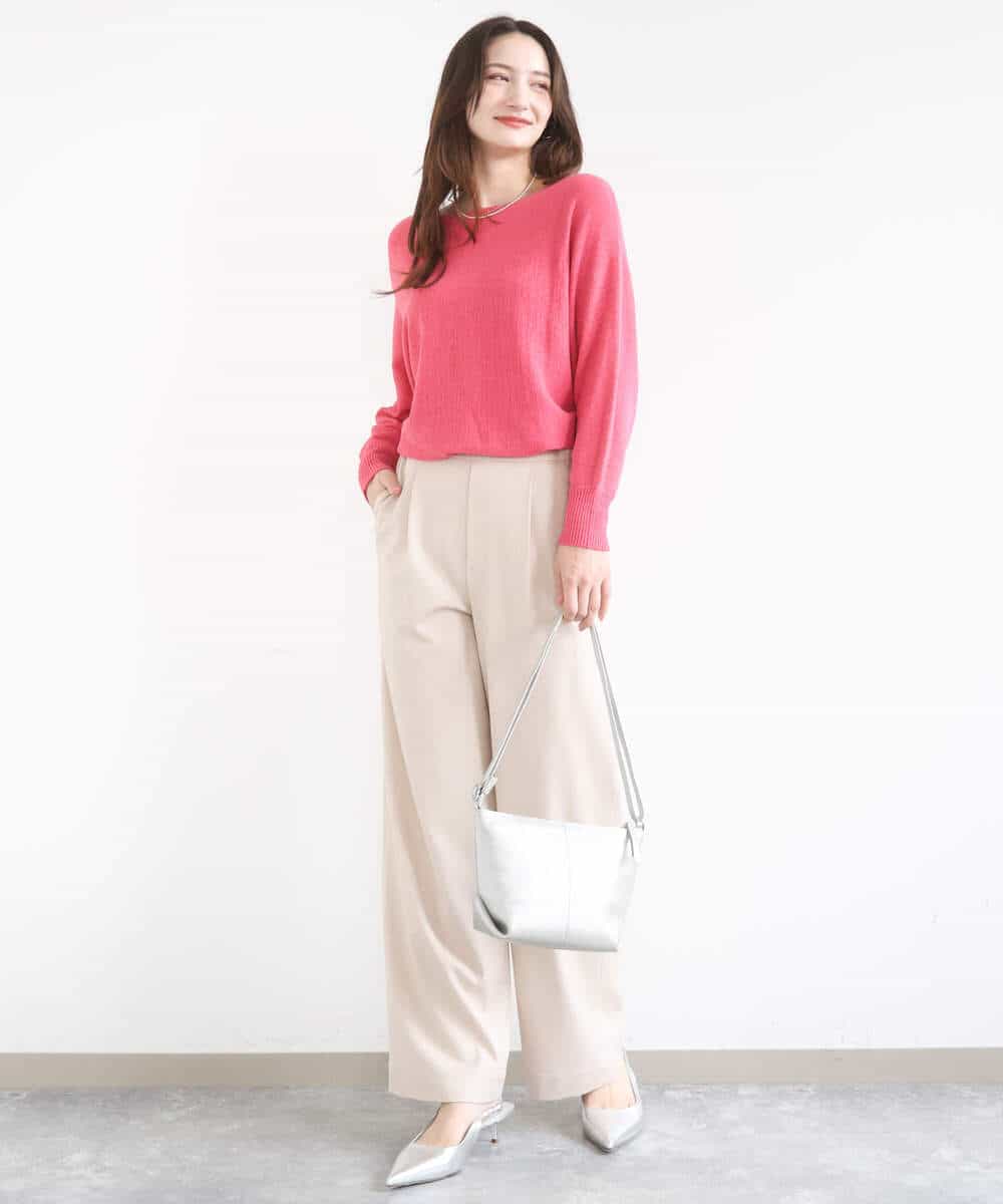 FKLGD30160 MK MICHEL KLEIN(MK ミッシェルクラン) [SANAGARAシリーズ/UVカット/接触冷感/洗える]デニムライク ワイドパンツ ネイビー