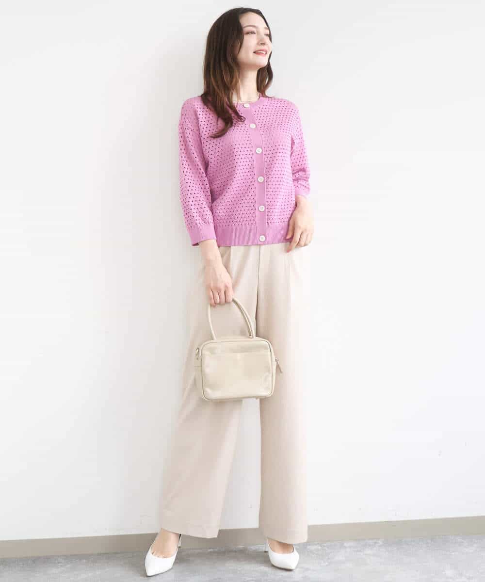FKLGD30160 MK MICHEL KLEIN(MK ミッシェルクラン) [SANAGARAシリーズ/UVカット/接触冷感/洗える]デニムライク ワイドパンツ ネイビー