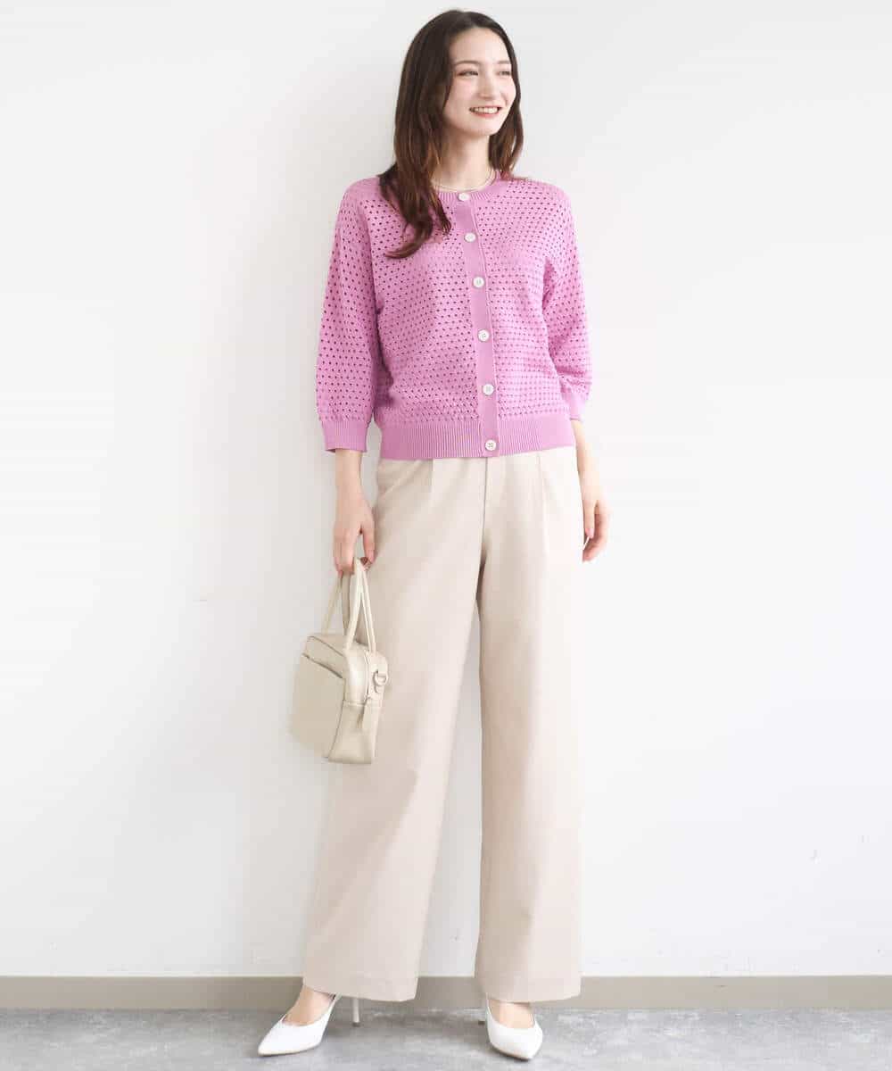 FKLGD30160 MK MICHEL KLEIN(MK ミッシェルクラン) [SANAGARAシリーズ/UVカット/接触冷感/洗える]デニムライク ワイドパンツ ネイビー
