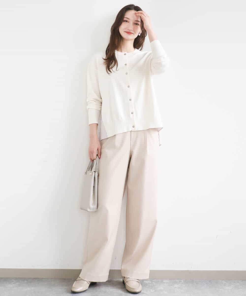 FKLGD30160 MK MICHEL KLEIN(MK ミッシェルクラン) [SANAGARAシリーズ/UVカット/接触冷感/洗える]デニムライク ワイドパンツ ネイビー