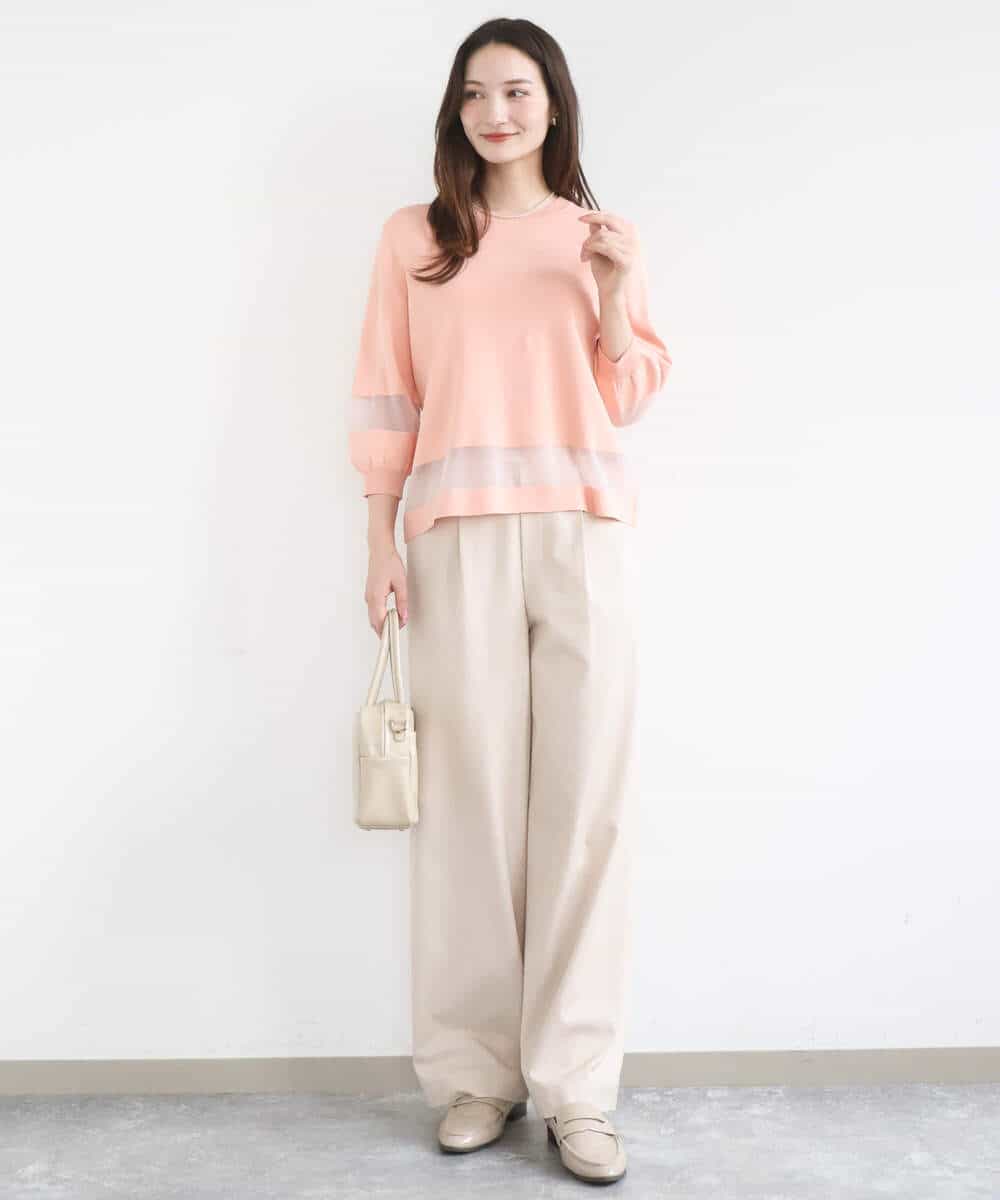 FKLGD30160 MK MICHEL KLEIN(MK ミッシェルクラン) [SANAGARAシリーズ/UVカット/接触冷感/洗える]デニムライク ワイドパンツ ネイビー