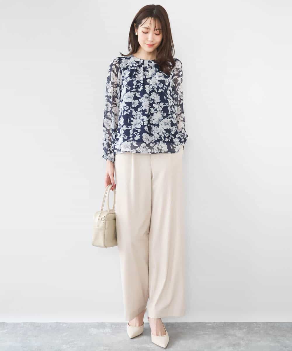 FKLGD30160 MK MICHEL KLEIN(MK ミッシェルクラン) [SANAGARAシリーズ/UVカット/接触冷感/洗える]デニムライク ワイドパンツ ネイビー