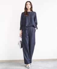 FKLGD30160 MK MICHEL KLEIN(MK ミッシェルクラン) [SANAGARAシリーズ/UVカット/接触冷感/洗える]デニムライク ワイドパンツ ネイビー