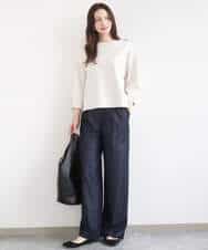 FKLGD30160 MK MICHEL KLEIN(MK ミッシェルクラン) [SANAGARAシリーズ/UVカット/接触冷感/洗える]デニムライク ワイドパンツ ネイビー