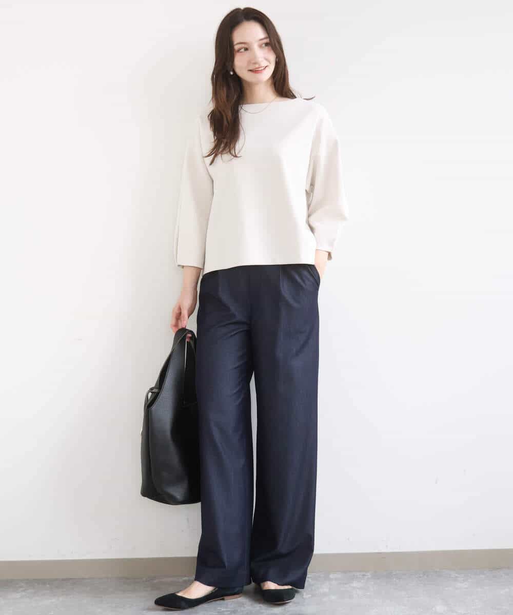 FKLGD30160 MK MICHEL KLEIN(MK ミッシェルクラン) [SANAGARAシリーズ/UVカット/接触冷感/洗える]デニムライク ワイドパンツ ネイビー