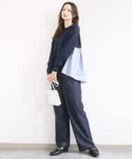 FKLGD30160 MK MICHEL KLEIN(MK ミッシェルクラン) [SANAGARAシリーズ/UVカット/接触冷感/洗える]デニムライク ワイドパンツ ネイビー
