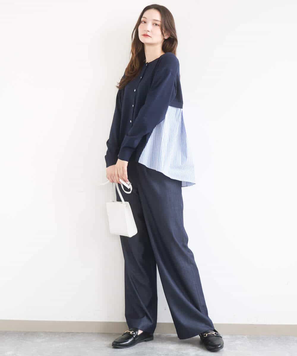 FKLGD30160 MK MICHEL KLEIN(MK ミッシェルクラン) [SANAGARAシリーズ/UVカット/接触冷感/洗える]デニムライク ワイドパンツ ネイビー