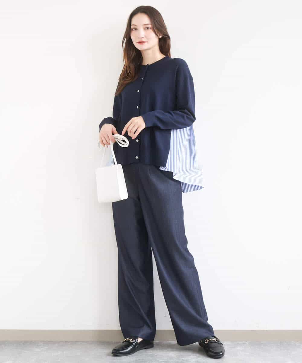 FKLGD30160 MK MICHEL KLEIN(MK ミッシェルクラン) [SANAGARAシリーズ/UVカット/接触冷感/洗える]デニムライク ワイドパンツ ネイビー