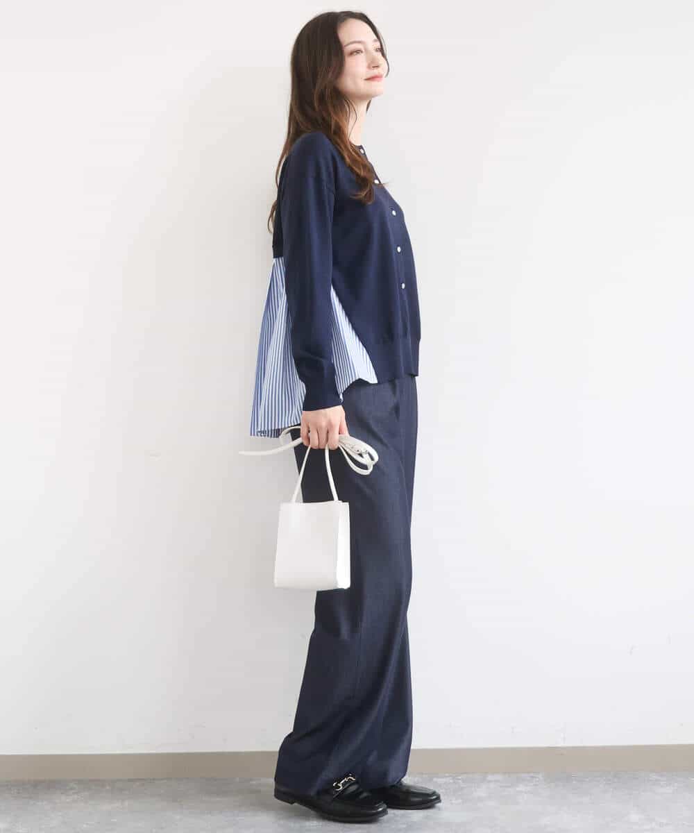 FKLGD30160 MK MICHEL KLEIN(MK ミッシェルクラン) [SANAGARAシリーズ/UVカット/接触冷感/洗える]デニムライク ワイドパンツ ネイビー