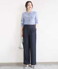 FKLGD30160 MK MICHEL KLEIN(MK ミッシェルクラン) [SANAGARAシリーズ/UVカット/接触冷感/洗える]デニムライク ワイドパンツ ネイビー