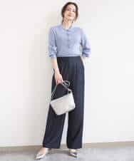 FKLGD30160 MK MICHEL KLEIN(MK ミッシェルクラン) [SANAGARAシリーズ/UVカット/接触冷感/洗える]デニムライク ワイドパンツ ネイビー