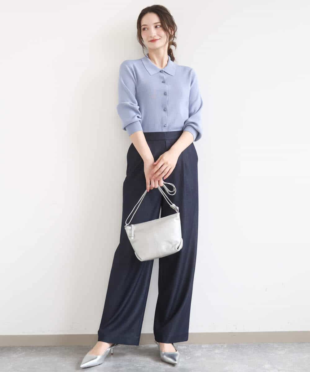 FKLGD30160 MK MICHEL KLEIN(MK ミッシェルクラン) [SANAGARAシリーズ/UVカット/接触冷感/洗える]デニムライク ワイドパンツ ネイビー