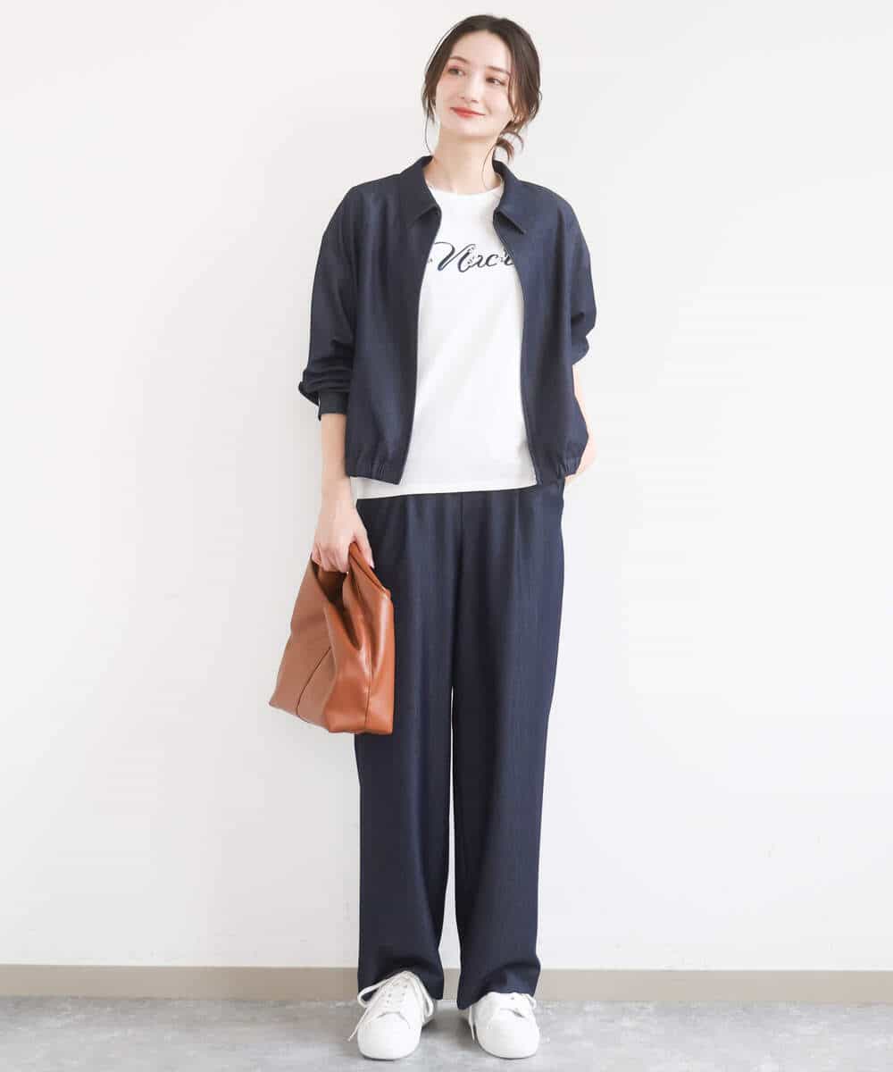 FKLGD30160 MK MICHEL KLEIN(MK ミッシェルクラン) [SANAGARAシリーズ/UVカット/接触冷感/洗える]デニムライク ワイドパンツ ネイビー