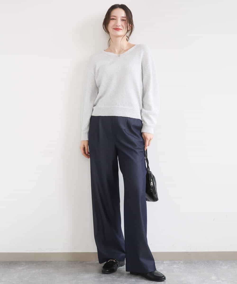 FKLGD30160 MK MICHEL KLEIN(MK ミッシェルクラン) [SANAGARAシリーズ/UVカット/接触冷感/洗える]デニムライク ワイドパンツ ネイビー