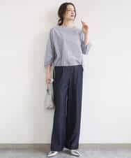 FKLGD30160 MK MICHEL KLEIN(MK ミッシェルクラン) [SANAGARAシリーズ/UVカット/接触冷感/洗える]デニムライク ワイドパンツ ネイビー