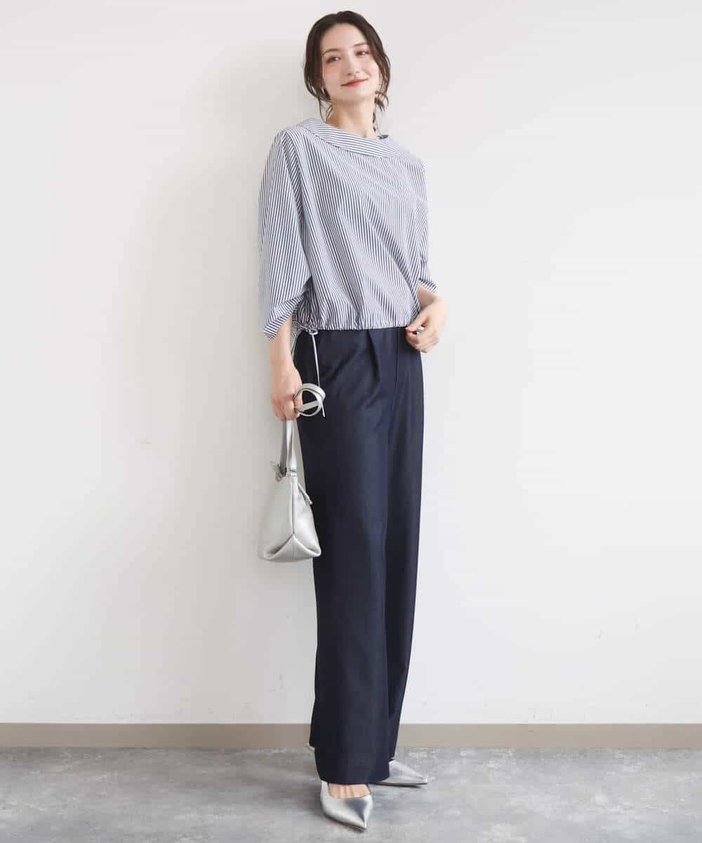 FKLGD30160 MK MICHEL KLEIN(MK ミッシェルクラン) [SANAGARAシリーズ/UVカット/接触冷感/洗える]デニムライク ワイドパンツ ネイビー