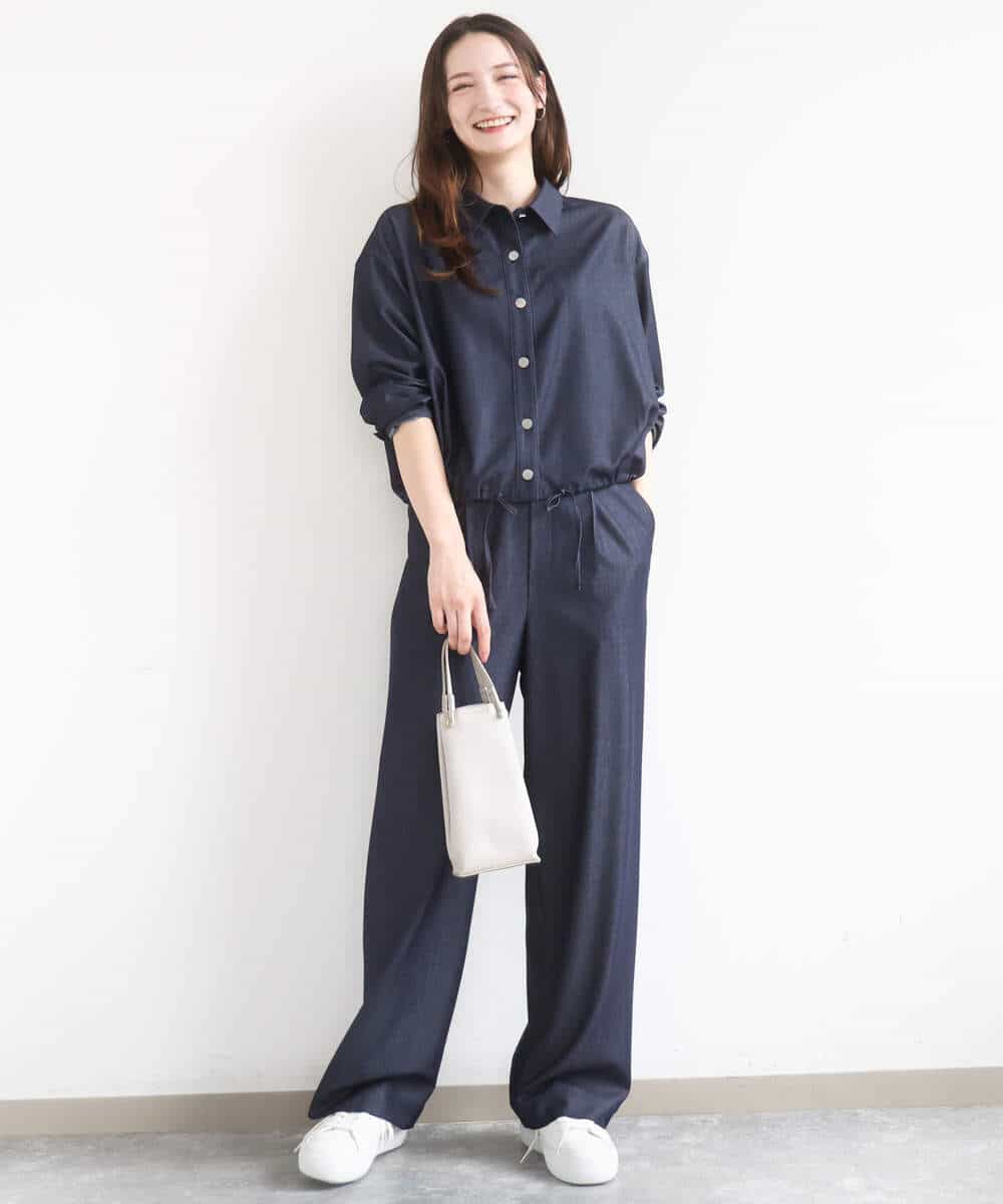 FKLGD30160 MK MICHEL KLEIN(MK ミッシェルクラン) [SANAGARAシリーズ/UVカット/接触冷感/洗える]デニムライク ワイドパンツ ネイビー