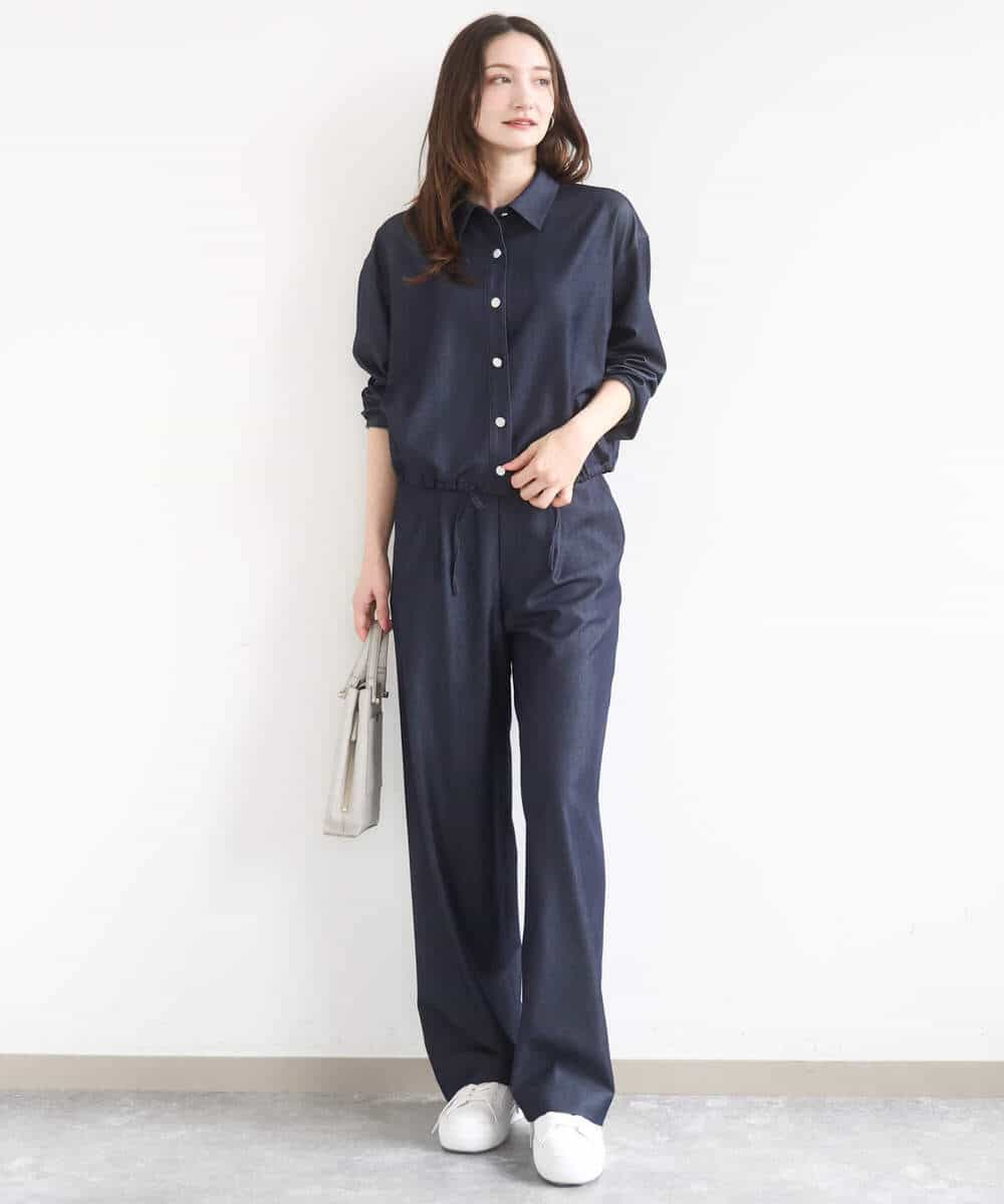 FKLGD30160 MK MICHEL KLEIN(MK ミッシェルクラン) [SANAGARAシリーズ/UVカット/接触冷感/洗える]デニムライク ワイドパンツ ネイビー