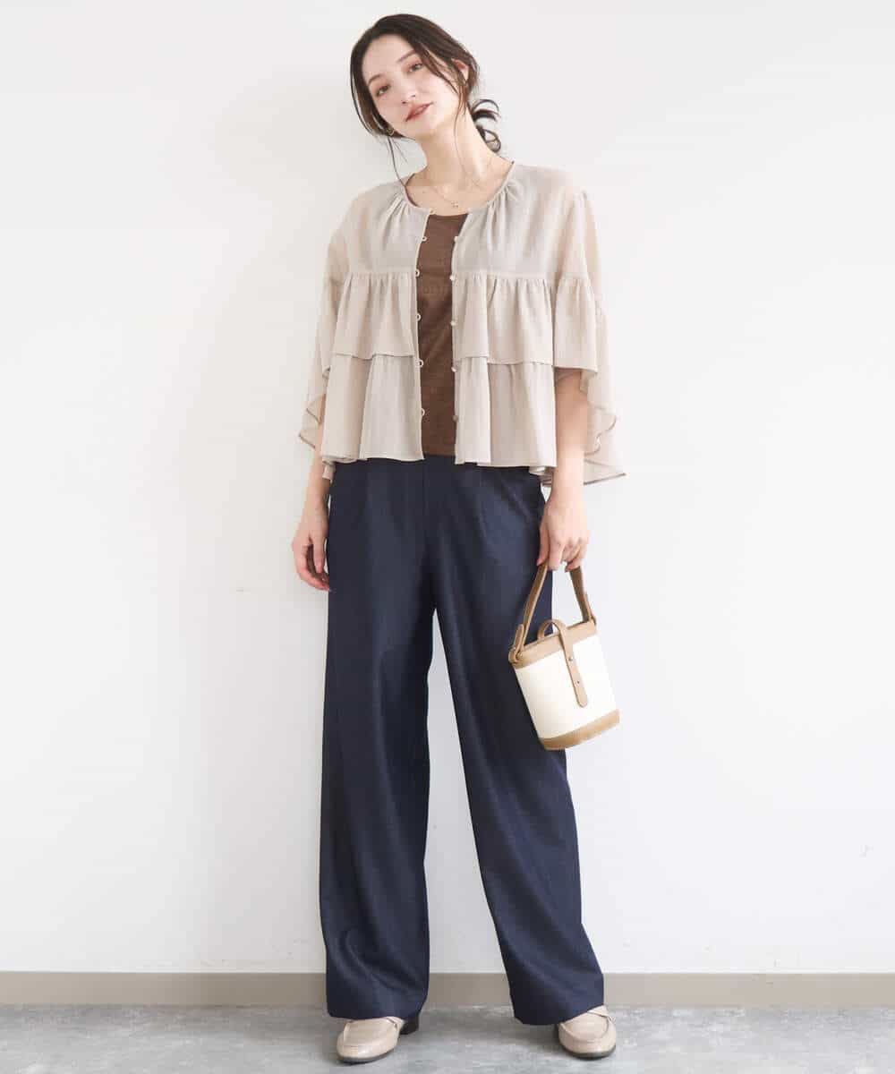 FKLGD30160 MK MICHEL KLEIN(MK ミッシェルクラン) [SANAGARAシリーズ/UVカット/接触冷感/洗える]デニムライク ワイドパンツ ネイビー