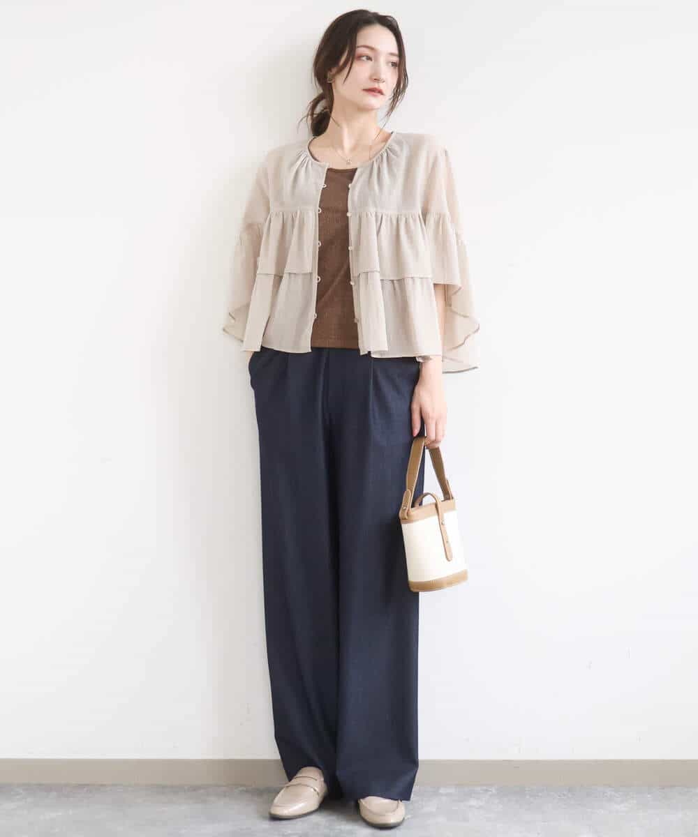 FKLGD30160 MK MICHEL KLEIN(MK ミッシェルクラン) [SANAGARAシリーズ/UVカット/接触冷感/洗える]デニムライク ワイドパンツ ネイビー