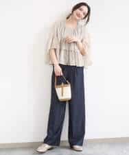 FKLGD30160 MK MICHEL KLEIN(MK ミッシェルクラン) [SANAGARAシリーズ/UVカット/接触冷感/洗える]デニムライク ワイドパンツ ネイビー