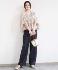FKLGD30160 MK MICHEL KLEIN(MK ミッシェルクラン) [SANAGARAシリーズ/UVカット/接触冷感/洗える]デニムライク ワイドパンツ ネイビー