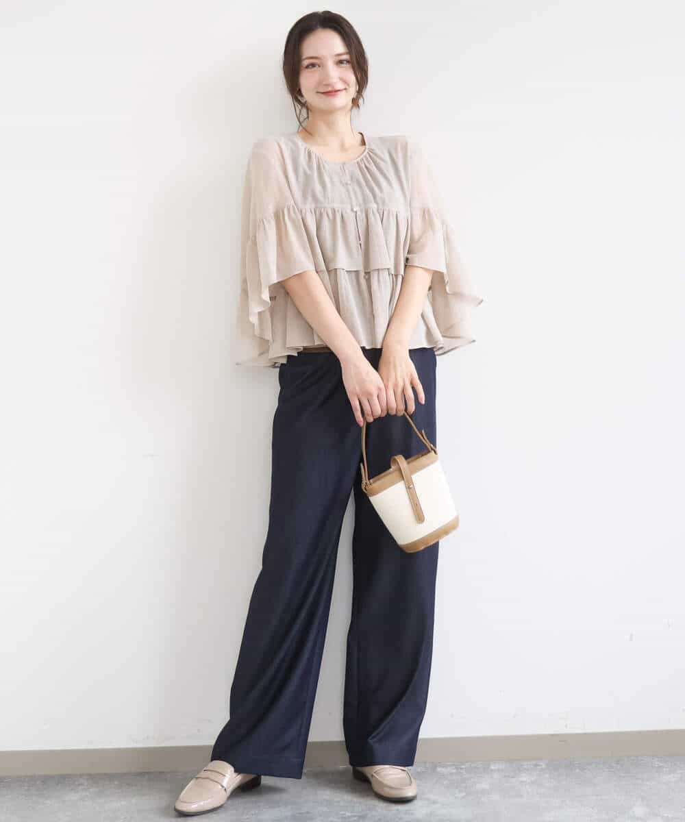 FKLGD30160 MK MICHEL KLEIN(MK ミッシェルクラン) [SANAGARAシリーズ/UVカット/接触冷感/洗える]デニムライク ワイドパンツ ネイビー