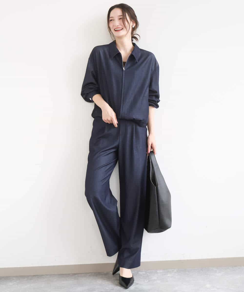 FKLGD30160 MK MICHEL KLEIN(MK ミッシェルクラン) [SANAGARAシリーズ/UVカット/接触冷感/洗える]デニムライク ワイドパンツ ネイビー