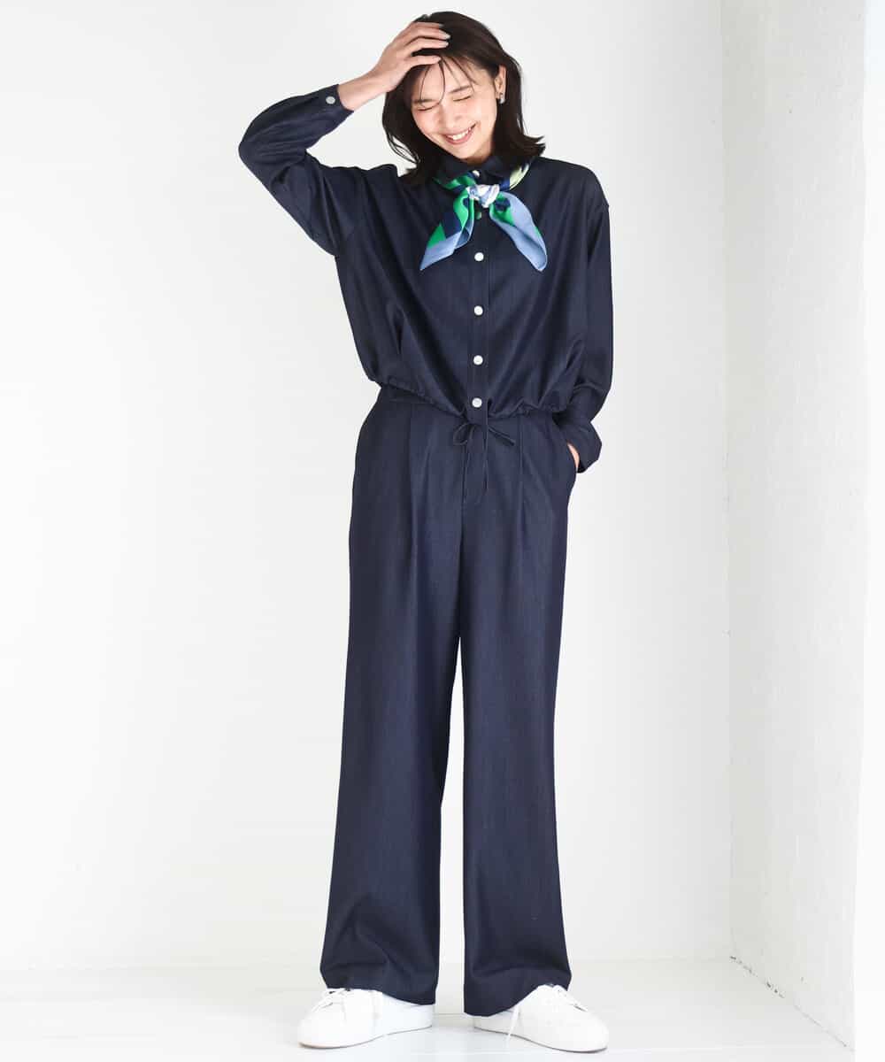 FKLGD30160 MK MICHEL KLEIN(MK ミッシェルクラン) [SANAGARAシリーズ/UVカット/接触冷感/洗える]デニムライク ワイドパンツ ネイビー