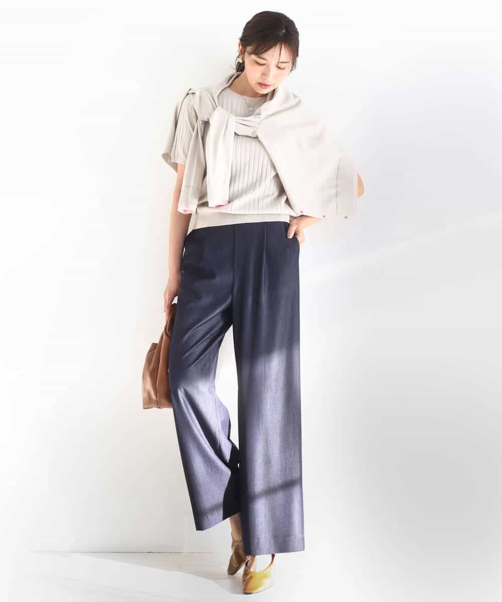 FKLGD30160 MK MICHEL KLEIN(MK ミッシェルクラン) [SANAGARAシリーズ/UVカット/接触冷感/洗える]デニムライク ワイドパンツ ネイビー