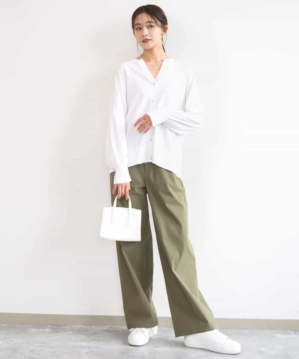 FKLGD40170 MK MICHEL KLEIN(MK ミッシェルクラン) [抗ピリング/洗える]コットンライクストレッチワイドパンツ ネイビー