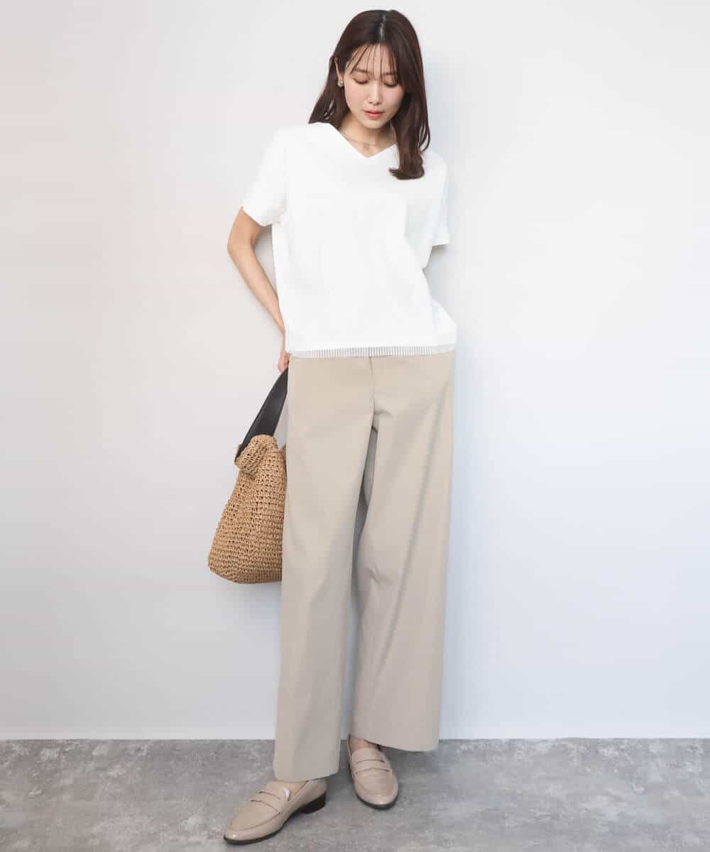 FKLGD40170 MK MICHEL KLEIN(MK ミッシェルクラン) [抗ピリング/洗える]コットンライクストレッチワイドパンツ ネイビー