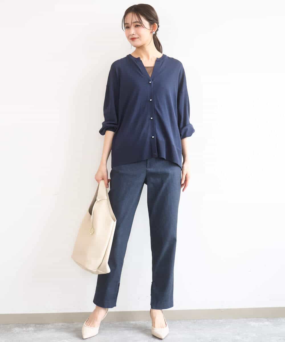FKLGD41130 MK MICHEL KLEIN(MK ミッシェルクラン) [洗える]ハイストレッチ細身シルエットパンツ ネイビー