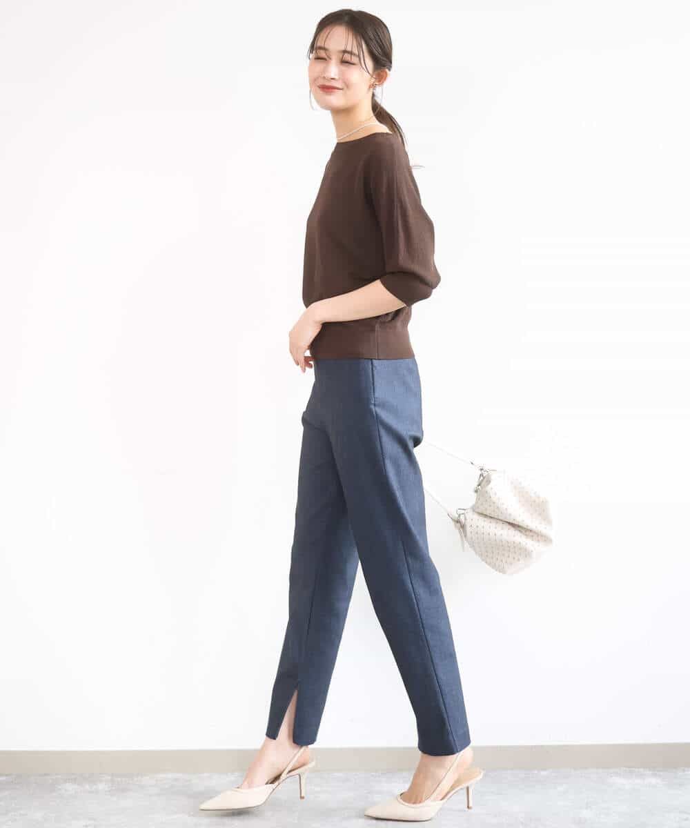 FKLGD41130 MK MICHEL KLEIN(MK ミッシェルクラン) [洗える]ハイストレッチ細身シルエットパンツ ネイビー