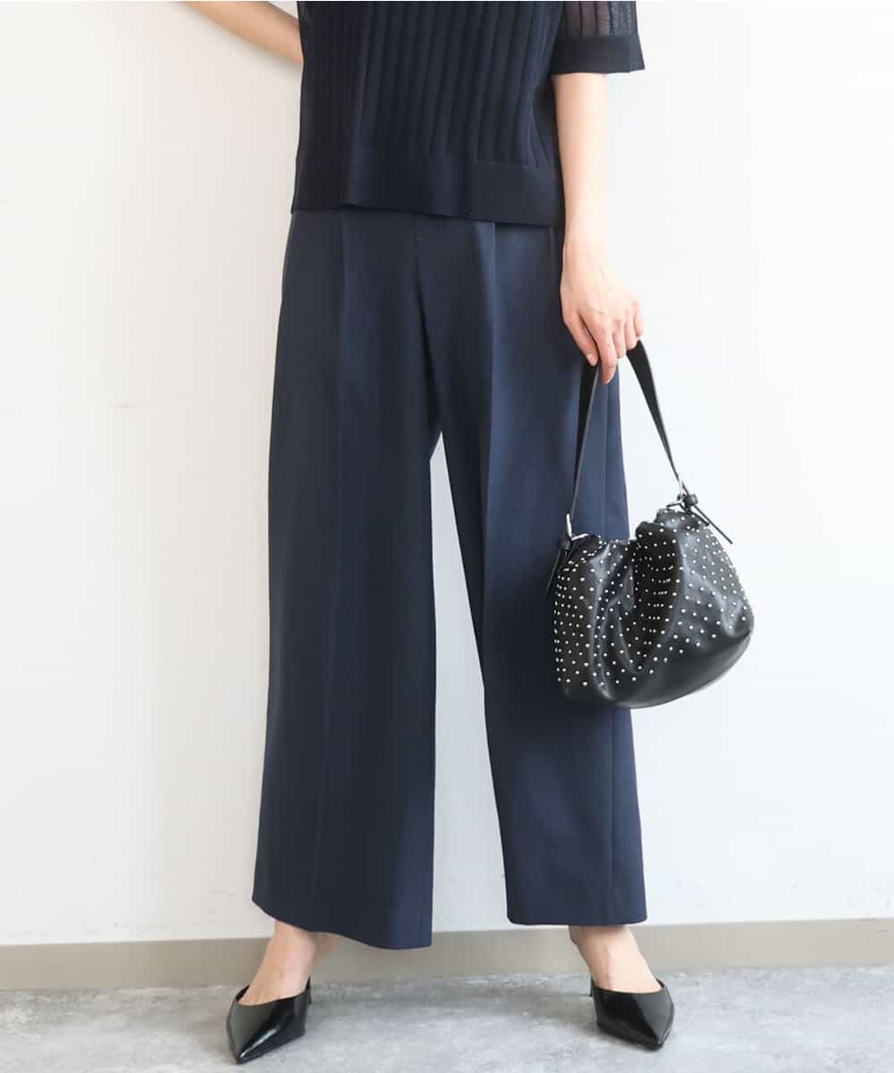 FKLGD46180 MK MICHEL KLEIN(MK ミッシェルクラン) [UVカット/接触冷感/速乾/洗える]バイオヴィンテージツイル ワイドストレートパンツ ネイビー