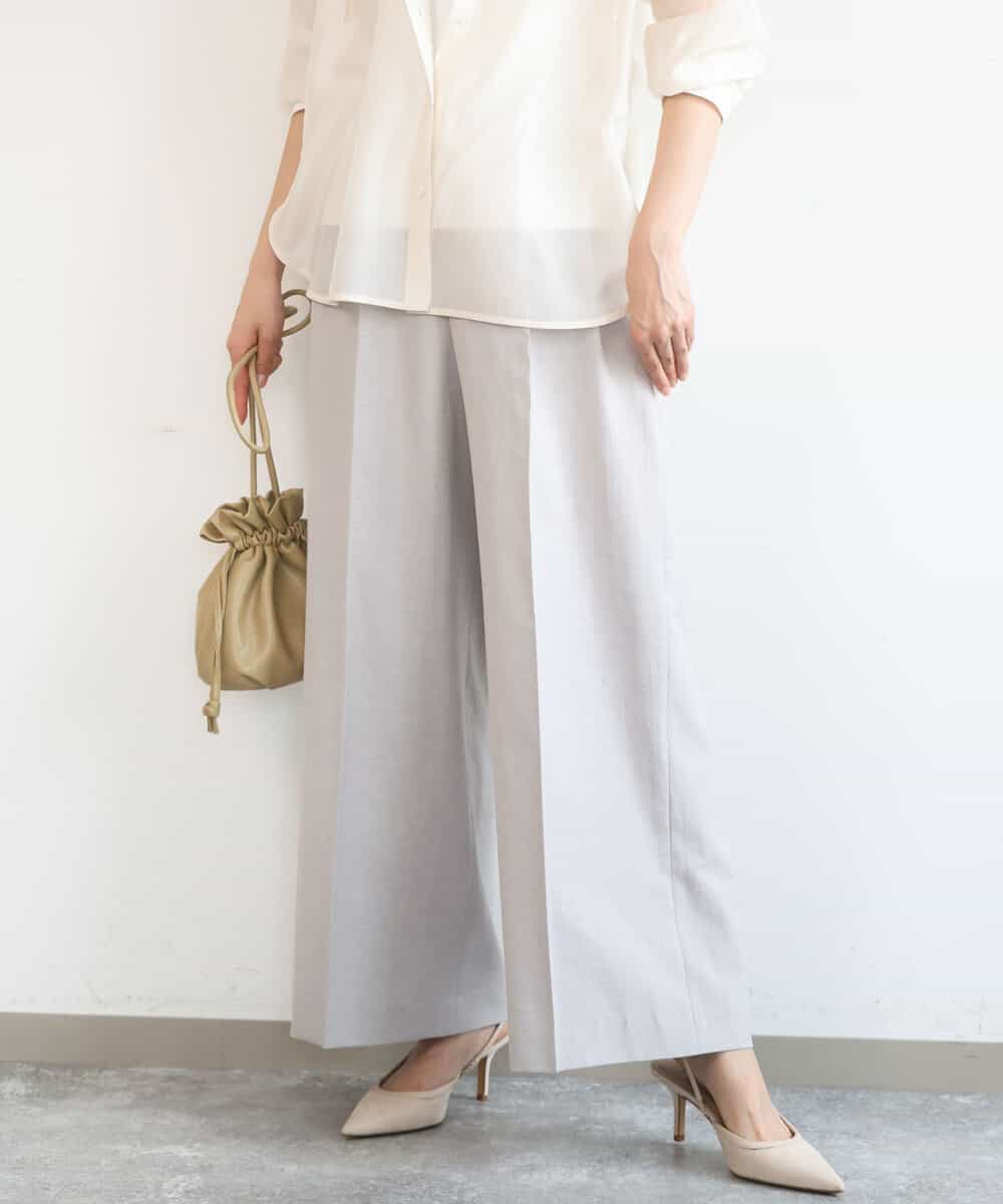 FKLGD46180 MK MICHEL KLEIN(MK ミッシェルクラン) [UVカット/接触冷感/速乾/洗える]バイオヴィンテージツイル ワイドストレートパンツ グレージュ