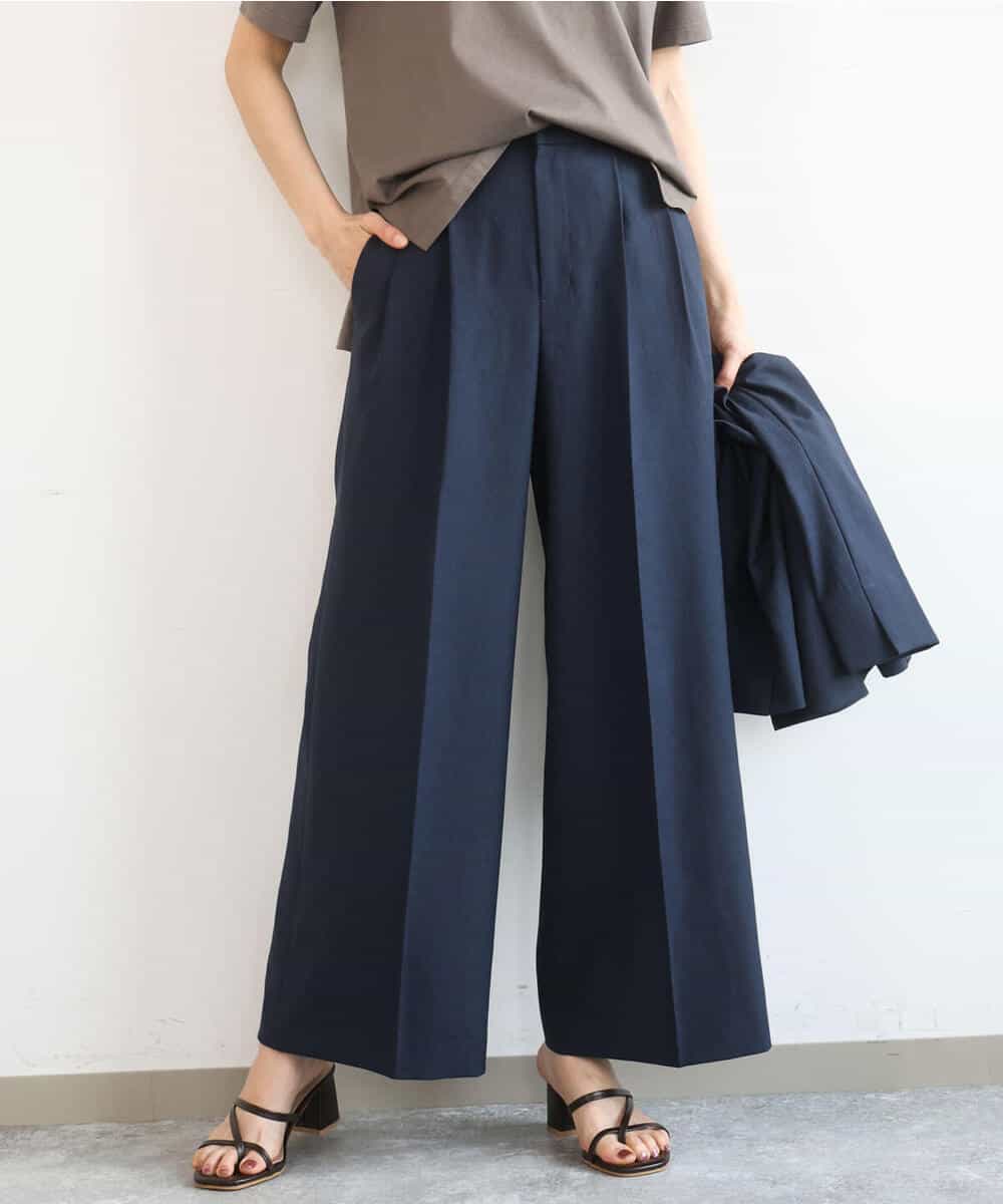 FKLGD46180 MK MICHEL KLEIN(MK ミッシェルクラン) [UVカット/接触冷感/速乾/洗える]バイオヴィンテージツイル ワイドストレートパンツ グレージュ