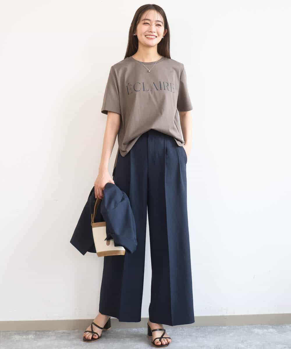 FKLGD46180 MK MICHEL KLEIN(MK ミッシェルクラン) [UVカット/接触冷感/速乾/洗える]バイオヴィンテージツイル ワイドストレートパンツ グレージュ