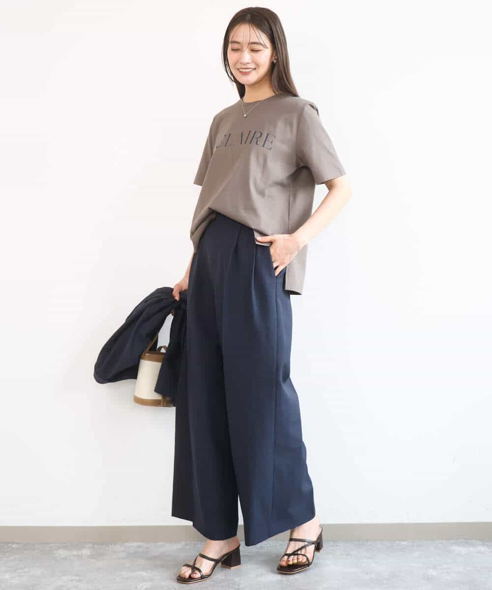 FKLGD46180 MK MICHEL KLEIN(MK ミッシェルクラン) [UVカット/接触冷感/速乾/洗える]バイオヴィンテージツイル ワイドストレートパンツ グレージュ