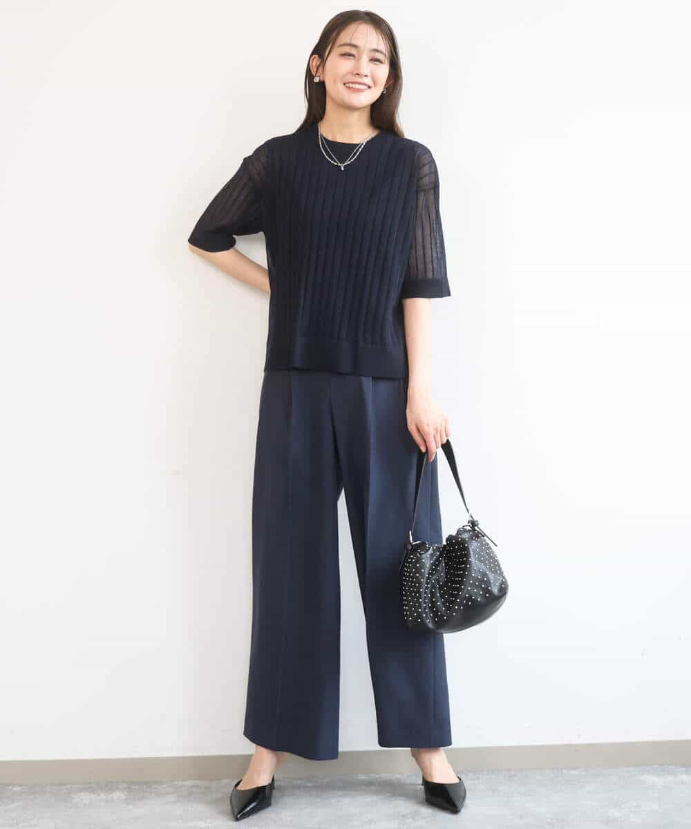 FKLGD46180 MK MICHEL KLEIN(MK ミッシェルクラン) [UVカット/接触冷感/速乾/洗える]バイオヴィンテージツイル ワイドストレートパンツ グレージュ