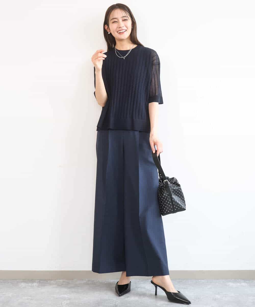 FKLGD46180 MK MICHEL KLEIN(MK ミッシェルクラン) [UVカット/接触冷感/速乾/洗える]バイオヴィンテージツイル ワイドストレートパンツ グレージュ