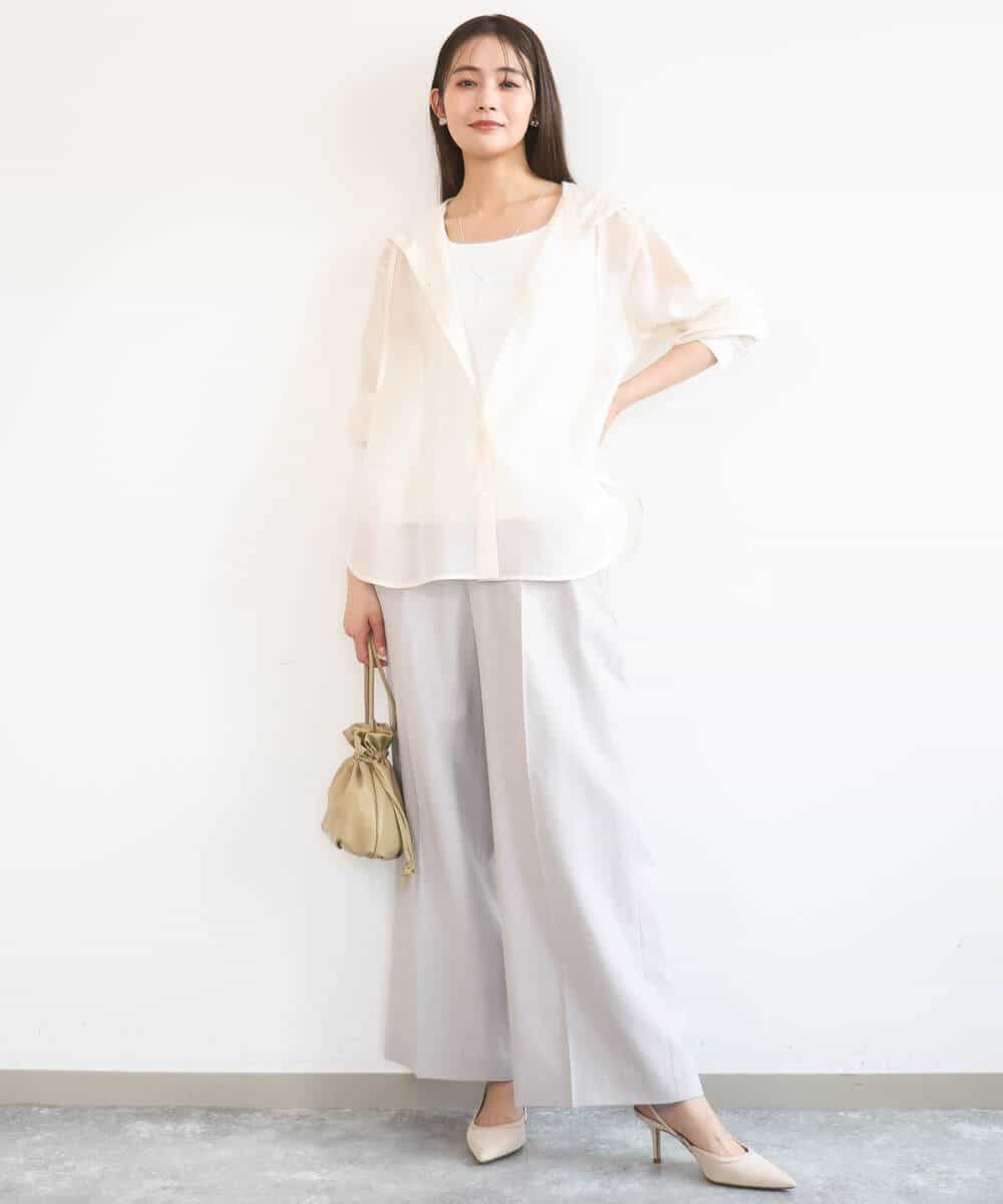 FKLGD46180 MK MICHEL KLEIN(MK ミッシェルクラン) [UVカット/接触冷感/速乾/洗える]バイオヴィンテージツイル ワイドストレートパンツ グレージュ