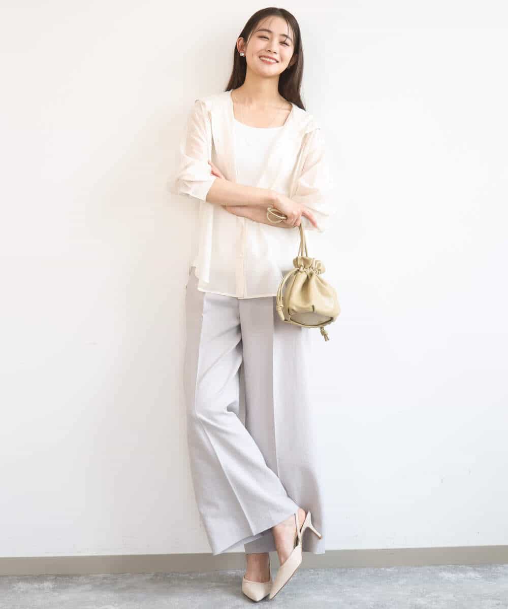 FKLGD46180 MK MICHEL KLEIN(MK ミッシェルクラン) [UVカット/接触冷感/速乾/洗える]バイオヴィンテージツイル ワイドストレートパンツ グレージュ