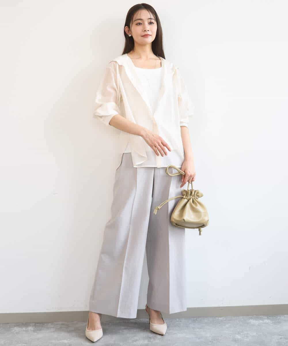 FKLGD46180 MK MICHEL KLEIN(MK ミッシェルクラン) [UVカット/接触冷感/速乾/洗える]バイオヴィンテージツイル ワイドストレートパンツ グレージュ