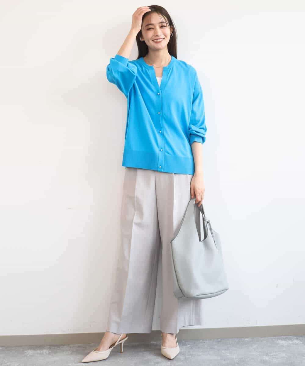 FKLGD46180 MK MICHEL KLEIN(MK ミッシェルクラン) [UVカット/接触冷感/速乾/洗える]バイオヴィンテージツイル ワイドストレートパンツ グレージュ