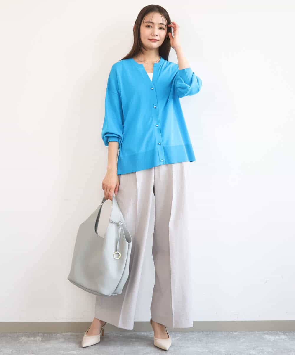 FKLGD46180 MK MICHEL KLEIN(MK ミッシェルクラン) [UVカット/接触冷感/速乾/洗える]バイオヴィンテージツイル ワイドストレートパンツ グレージュ